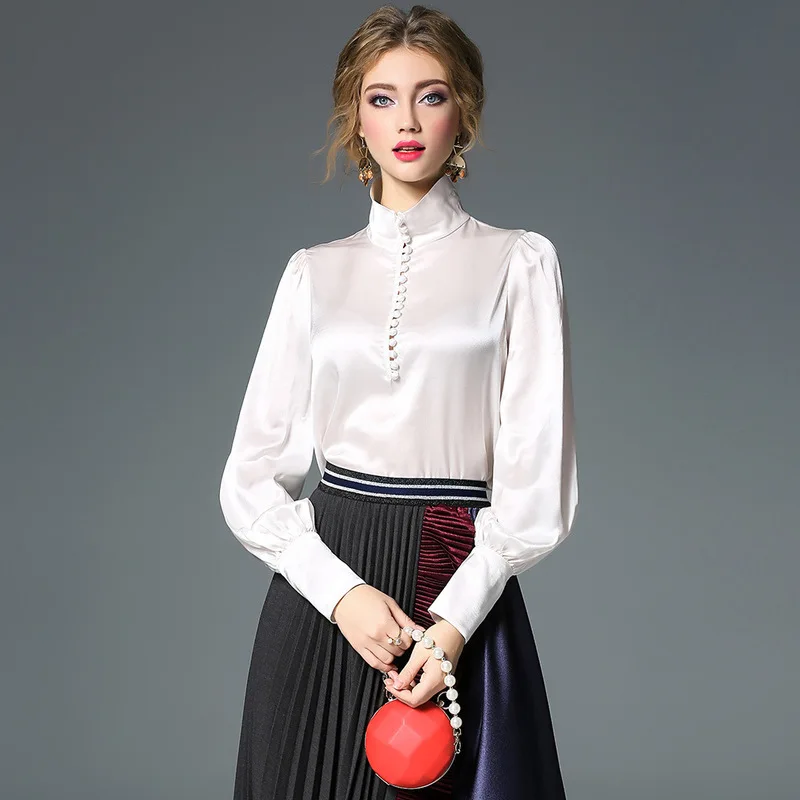 Серебристо-серый шелковая блузка для женская обувь высокого качества Длинные