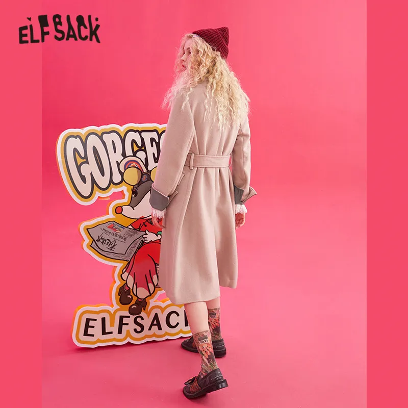 Elfsack Новинка зимы женские 30.9% шерстяные куртки с длинными рукавами и однотонные