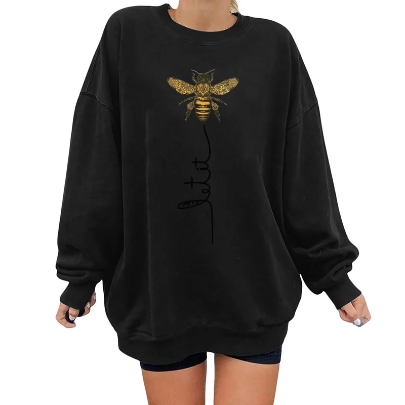 Harajuku Sweartshirts Streetwear Bee Kind Print Women Swearshirts 2021 Pullovers Drop Shoulder Tops Clothes Mulheres Sweetshirts