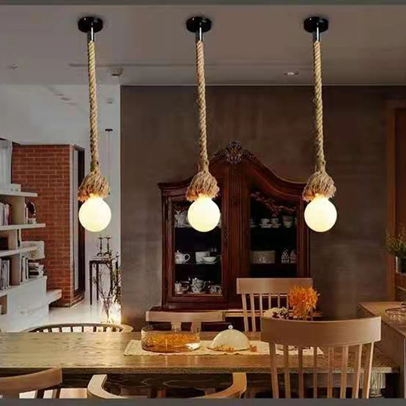 

Retro Hemp Rope Pendant Lights Vintage Rattan Ceiling Lamps Edison Led Hanglamp Home Kitchen Living Room Decoration Accesories
