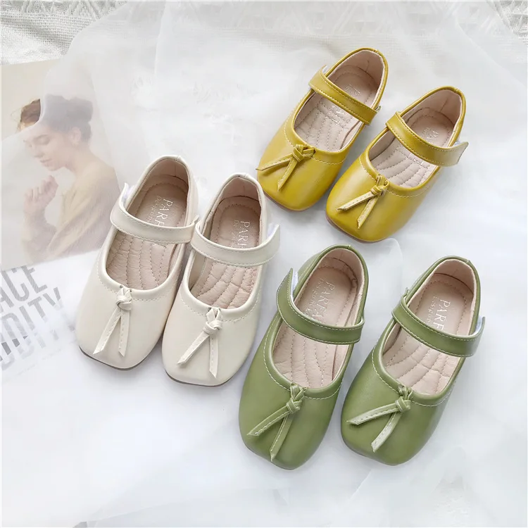 Soft bottom square head shoes for girls kids princess shoes spring and autumn Korean children bean shoes baby casual shoes