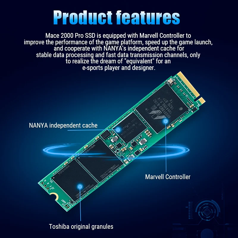 M.2 Pcie Gen3.0 * 4 NVMe 2280 256 ГБ/512 ГБ/1 ТБ контроллер Marvell 8 ГБ/сек. кэш DRAM Внутренний
