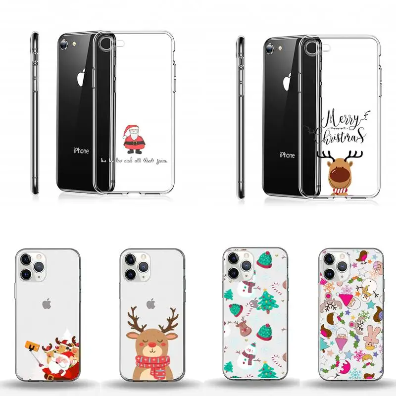 

Christmas Cartoon Santa Claus Elk Phone Case Transparent for iPhone 6 7 8 11 12 s mini pro X XS XR MAX Plus