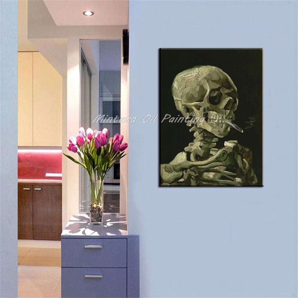 Репродукция ручной работы с черепом и сигаретой Винсента Ван Гога абстрактные