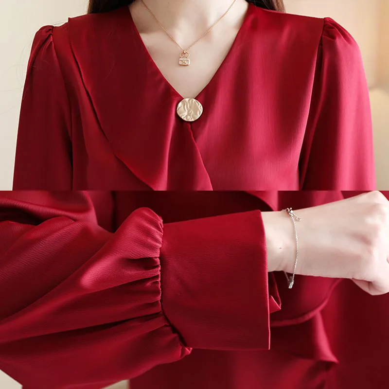 

New Korean Fashion Clothing 2020 Spring Top Chiffon Blouse Women Solid OL Ruffles V-Neck Blusas Femininas Women Shirt 8188 50