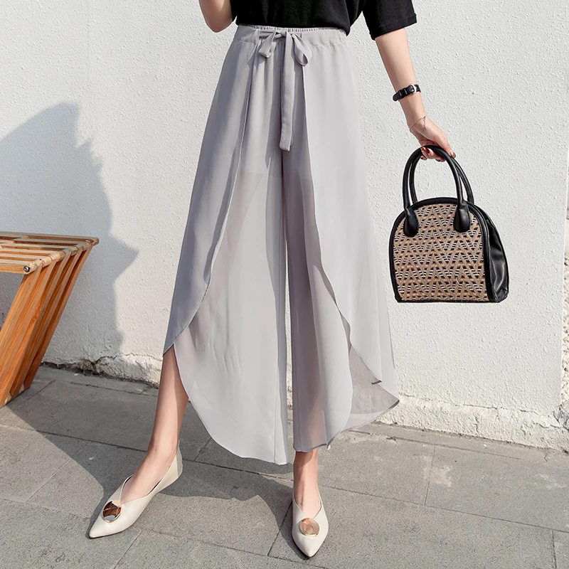 Женские шифоновые летние брюки с высокой талией асимметричные широкие Свободные