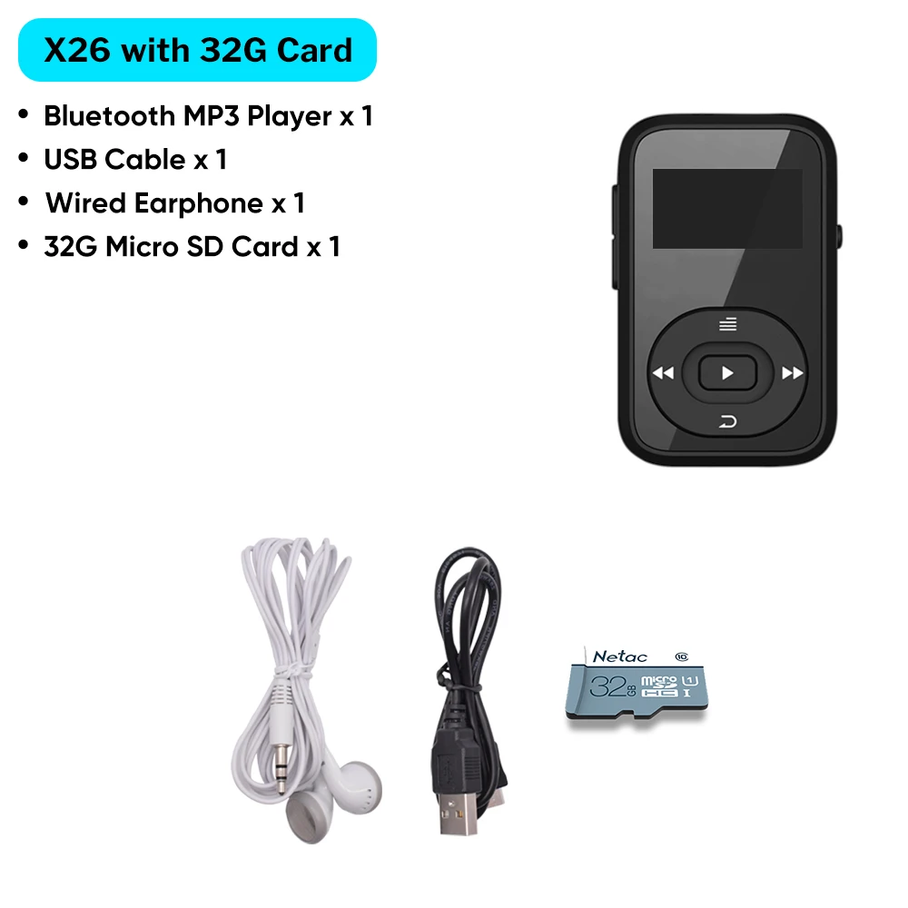 Deelife Спортивный MP3 плеер Bluetooth с зажимом, FM радио, повязка на руку, портативный мини MP 3, музыкальный плеер для бега, спортивный MP3-Player - Цвет: with 32G Micro SD