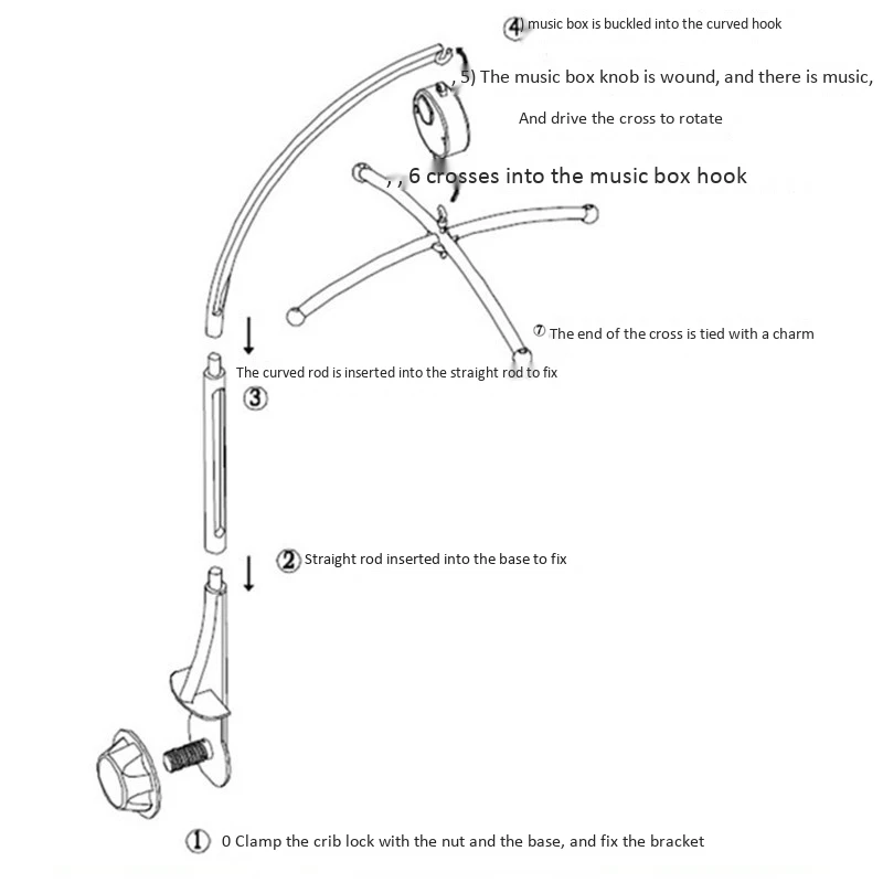 

Baby Crib Cot Mobile Arm with Wind-Up/Auto Music Box and Extended Holder Bracket for Girl & Boy- Without Toys