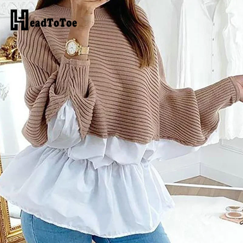 Женская блузка в рубчик с рукавами летучая мышь Повседневная Блузка длинными