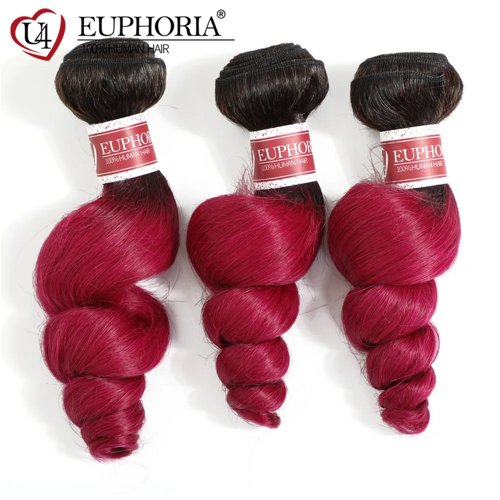 

Loose Wave Blonde Red Burgundy Weave Bundles Brazilian Human Hair Ombre Color 1/3/4 Bundles Non-Remy Hair Weaving 8-26 EUPHORIA