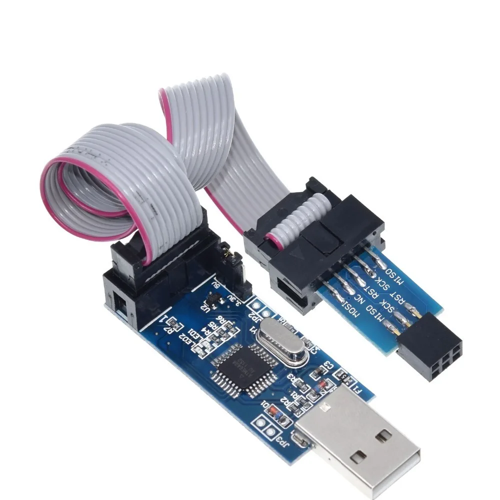 1 комплект USBASP USBISP AVR программист USB ATMEGA8 ATMEGA128 ATtiny/CAN/PWM 10Pin провод модуль DIY+ 10Pin до 6 Pin адаптер плата