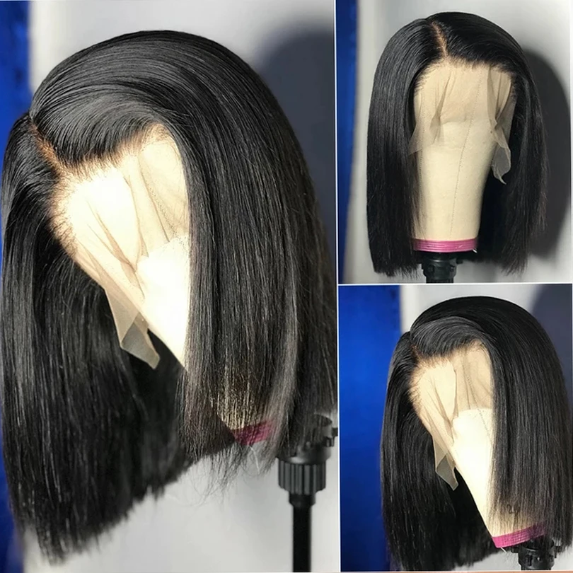14 Inch Jet Black Short Bob Hair Wigs For Women Baby hair Natural Hairline Lace Front Wig Synthetic Cosplay Daily | Шиньоны и парики