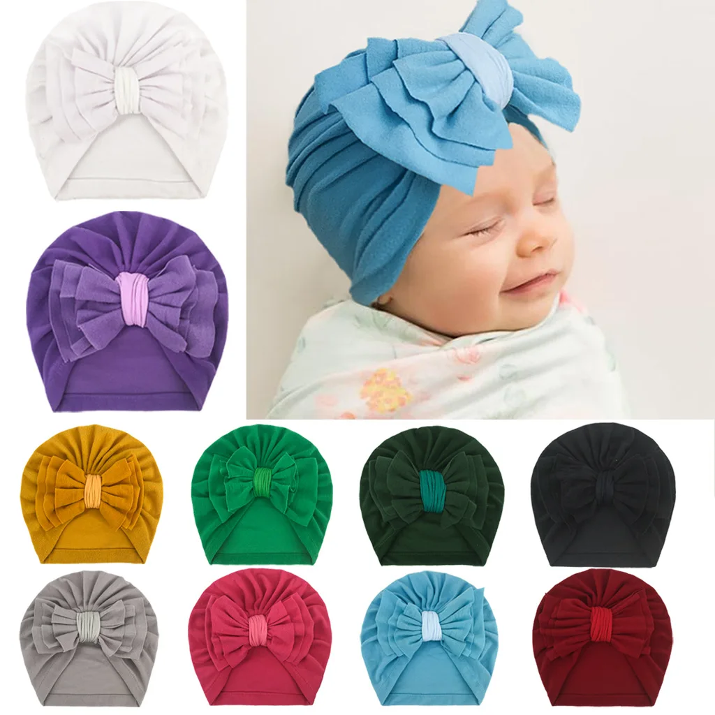 

Baby Hat for Girl Infant Hair Accessories Double Bows Newborn Headwear Elastic Gift Toddler Bandage Cotton Beanie Soft Caps
