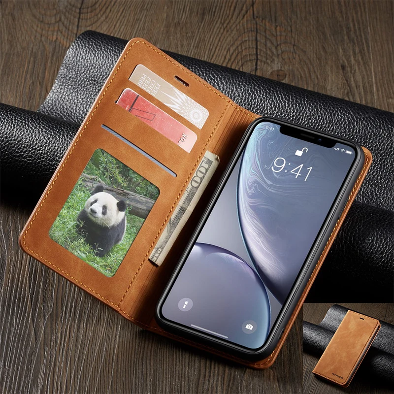 

Роскошный Магнитный кожаный флип-чехол для iPhone X Xs Xr 11 12 Mini pro Max 8 7 6 Plus 5 5S SE 2020, чехол-кошелек с держателем для карт
