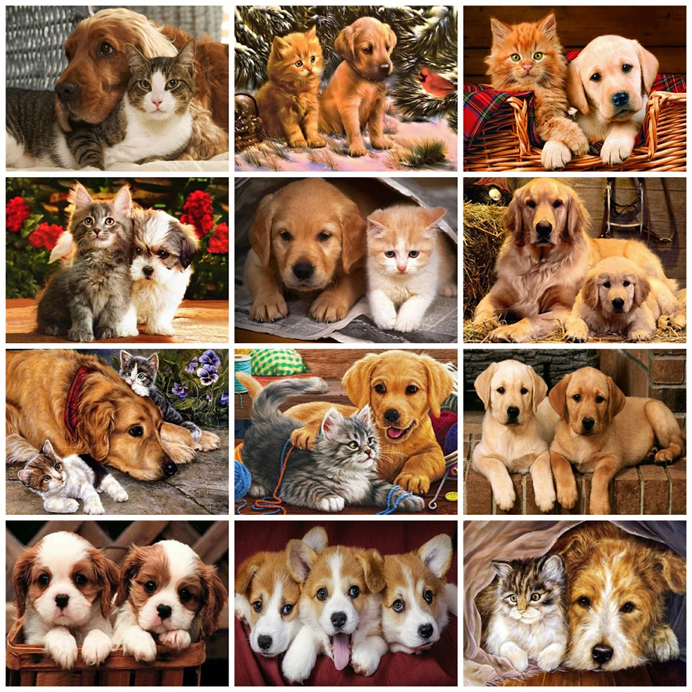 

MomoArt Diamond Embroidery Full Square Drill Cat Mosaic Kits Diamond 5D Painting Animal Cross Stitch Dog Handicraft Needlework