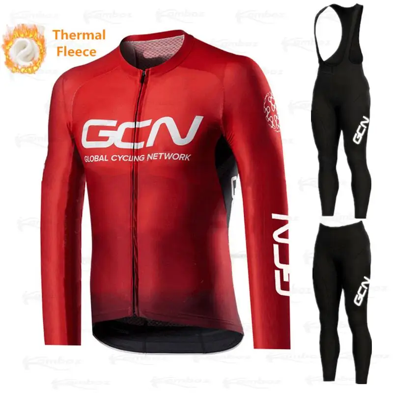 Красный комплект из Джерси для велоспорта GCN 2021 Зимняя Теплая Флисовая