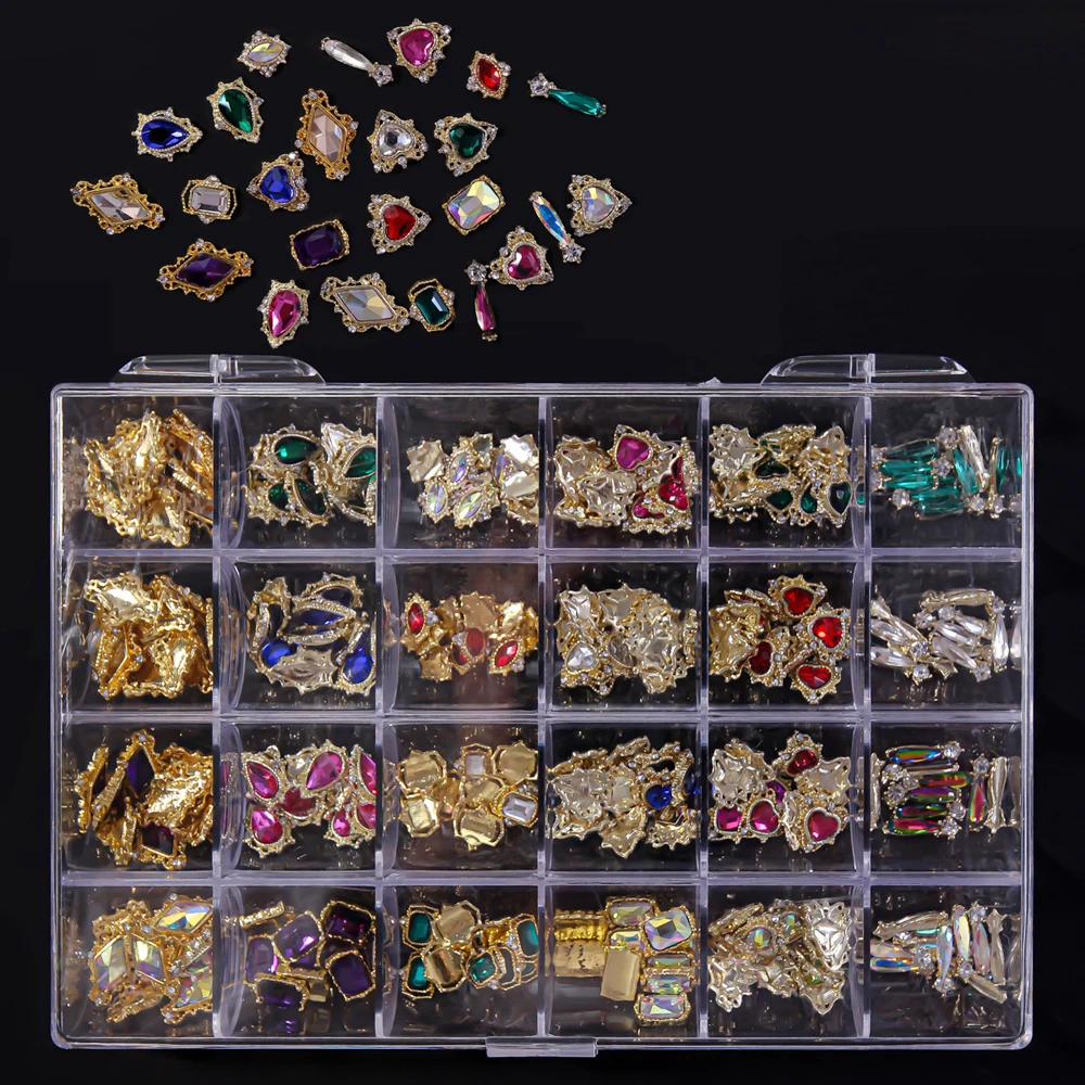 

240pc/box (24shape*10pcs)charms glass butterfly gold ,silver flat-back nail art gems in Clear Big Box lots rhinestons D&H