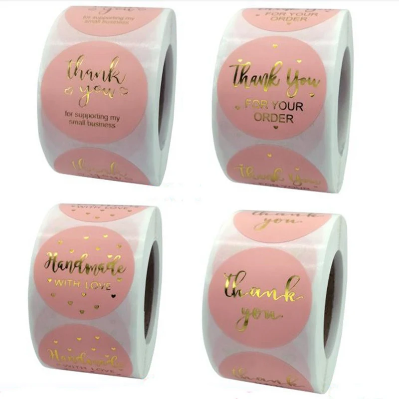 

500pcs 1.5 inch Pink Thank You For Your Order Sticker Hand Made with Love Seal Label for Scrapbook Business Stationery Sticker