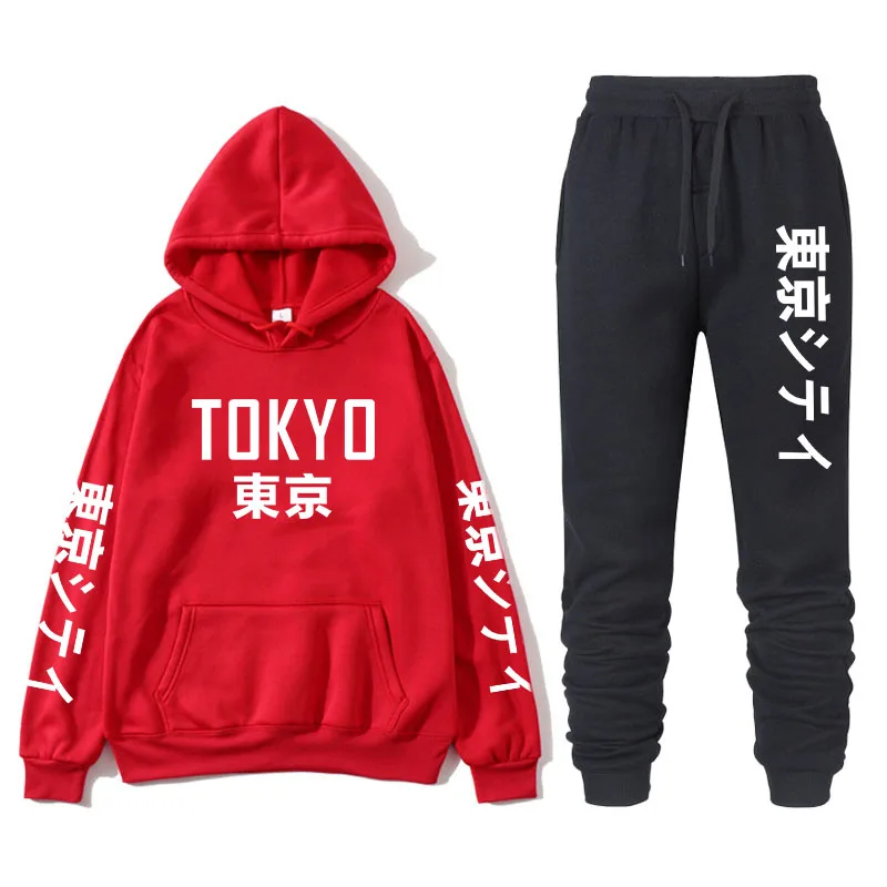 

Men Sportswear Brand Tokyo City set Tracksuit Sporting Hip Hop Streetwear Clothing Two Pieces Hoodies + Pants Men's Track Suit