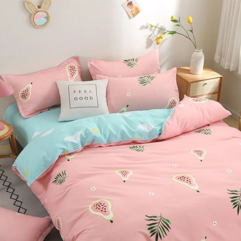 

New Simple Skin-friendly Bedroom Dormitory Bedding Set 1quilt Cover+1bed Sheet+2pillowcase Washed Cotton King/Queen Size J8624