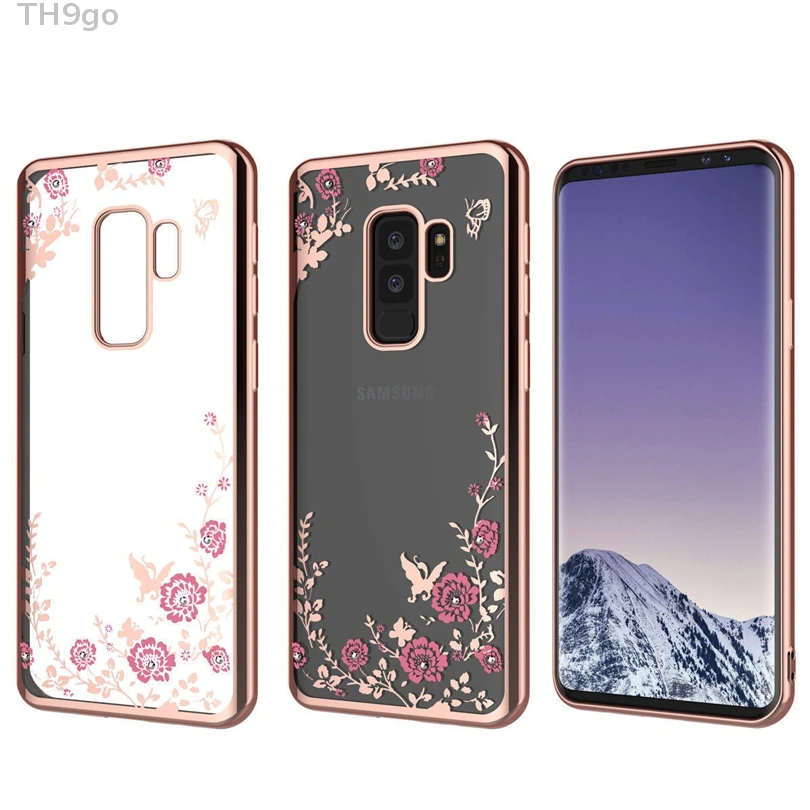 Силиконовый чехол для телефона Samsung Galaxy S10 S10e S9 S8 Plus S7 S6 Edge S5 Neo Flower блестящая задняя