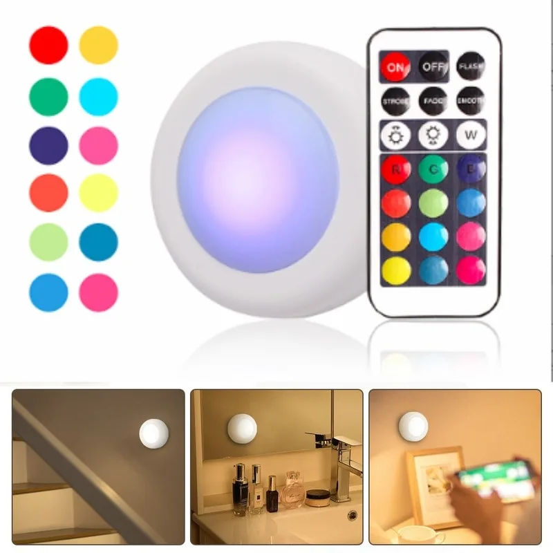 

13Colors LED Under Cabinet Light Dimmable Touch Sensor LED Puck Lights for Cupboard Close Wardrobe Stair Hallway Night Lamp