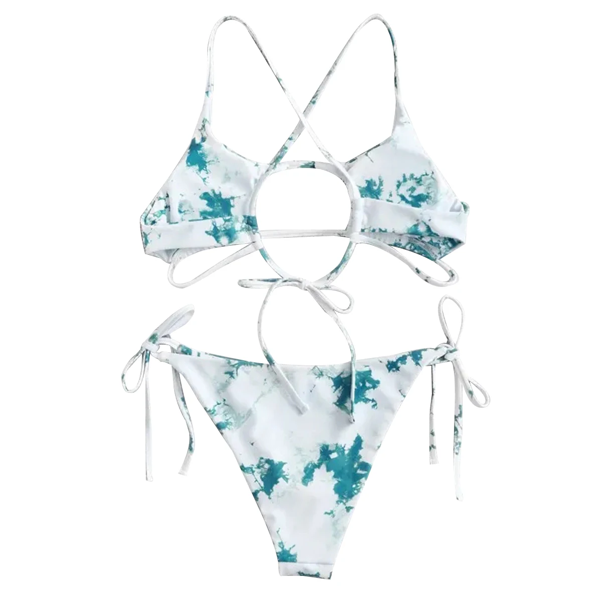 

AA New Arrival Women's Tie-dye Bikini Suits Cross Straps Top and Side Lace up Thong Split Swimsuit Swimming Suit Bathing Suits