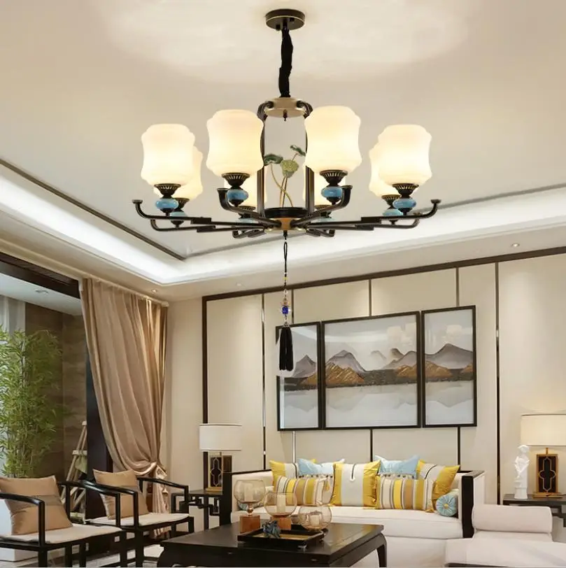 Новая подвесная лампа в китайском стиле для гостиной люстра столовой простая