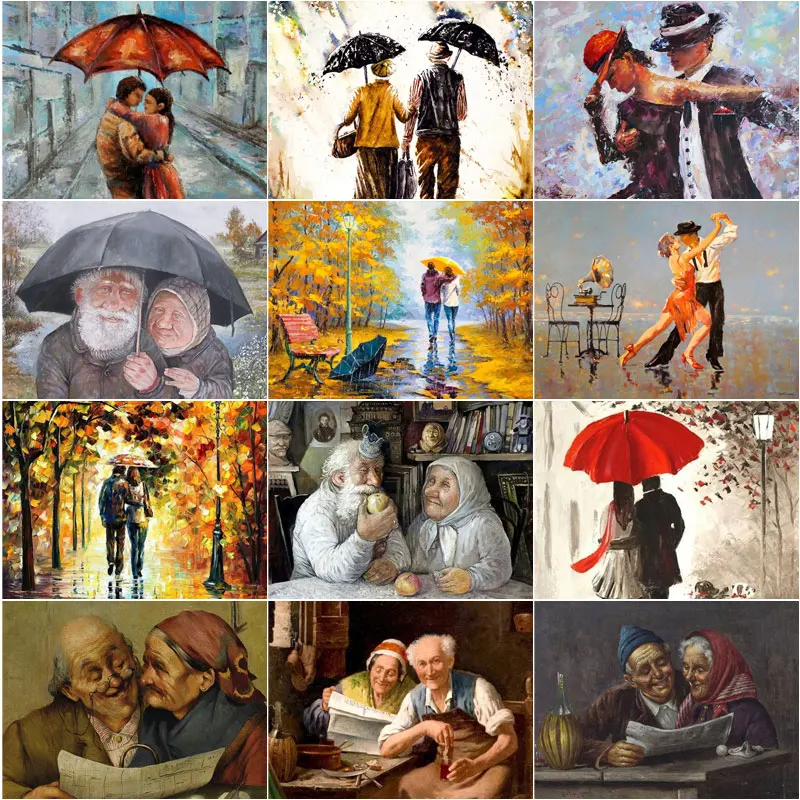 

Scene Couples Rain Walking Diamond Painting 5D DIY Cross Stitch Rhinestone Gift Full Paste Mosaic For Living Room Home Decor