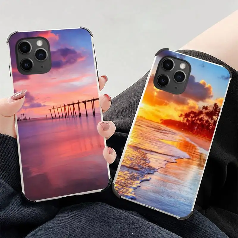 

Sunset view of Bali Phone Case Lambskin Leather For iphone 12 11 8 7 6 XR X XS PLUS MINI PLUS PRO MAX Shockproof