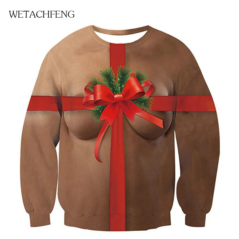 Рождественский Мужской Свитер оверсайз забавный уродливый милый свитер с 3D