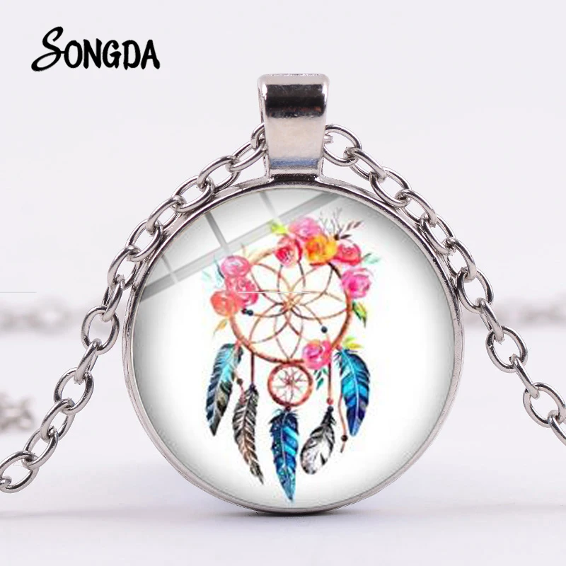 Lucky красочная в стиле Ловец снов Ожерелье с подвеской виде тема Мандала стекло