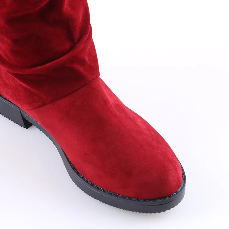 

2019 Autumn Winter Women's Boots Matte Flock Boots For Female Ladies Height Increased Low Heel Shoes Woman Mid Calf High Boots