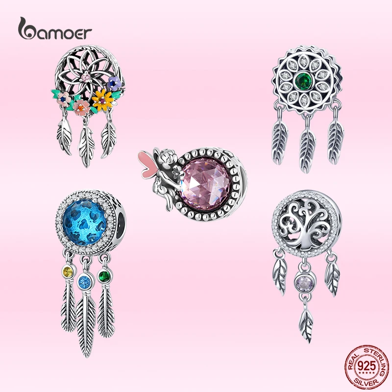 

Bamoer 925 Sterling Silver Fine Garland Dreamcatcher Fairy Charms Beads Fit Original DIY Bracelet Fine Women Spring Jewelry Gift