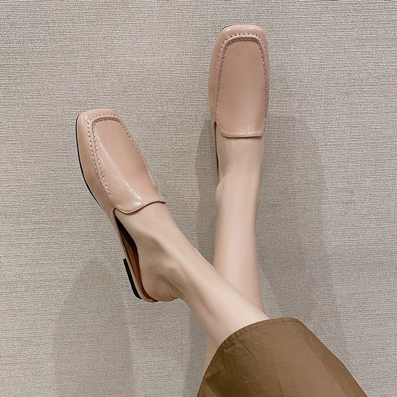 

Flat Shoes Female Shallow Womens Slippers Outdoor Low Cover Toe Mules Sexy Slides Fashion Pantofle Luxury Soft 2021 PU Rubber Ba