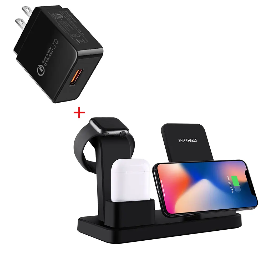 Black US Plug NYFundas беспроводной Qi 3 в 1 держатель телефона зарядное устройство 10 Вт для Apple Watch Series 4 3 2 Iphone XS Max XR 8 Plus X Iwatch Airpods Dock - Цвет: Black US Plug