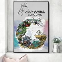japanese anime miyazaki hayao cartoon poster and prints spirited away canvas painting decor wall art picture for living room