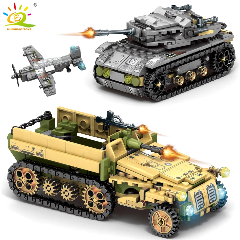 HUIQIBAO 1061 шт танк военный WW2 колесница игрушки строительные блоки оружие Танк Блоки