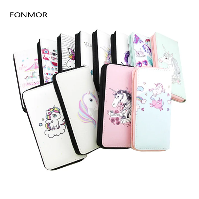 Роскошный дизайн Женский Длинный кошелек мультяшный единорог с принтом на