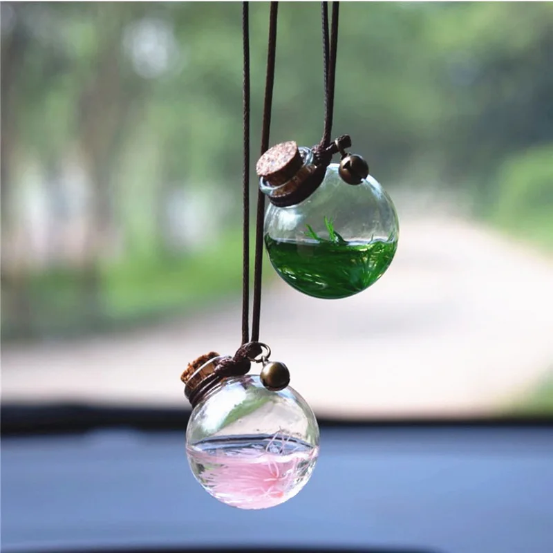 Moss-Green Pink 2 шт./компл. Автомобильная подвеска-украшение Пустые Стеклянные Духи бутылка декоративные подвески освежитель воздуха для эфирных масел без духов - Название цвета: Moss-Green Pink
