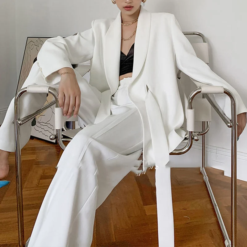 Женский костюм из двух предметов пиджак с длинным рукавом + брюки модный пальто