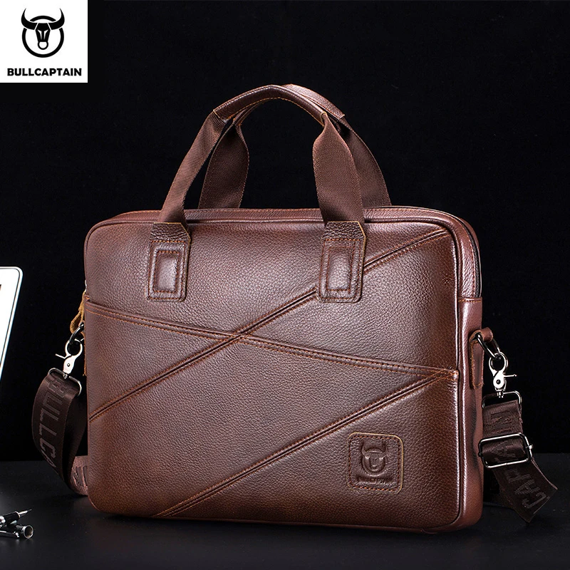BULLCAPTAIN 2020 Men's Briefcase Business Handbag Can Be Used For 15 Inch Laptop Casual Shoulder Messenger Bags Leather Bag Men