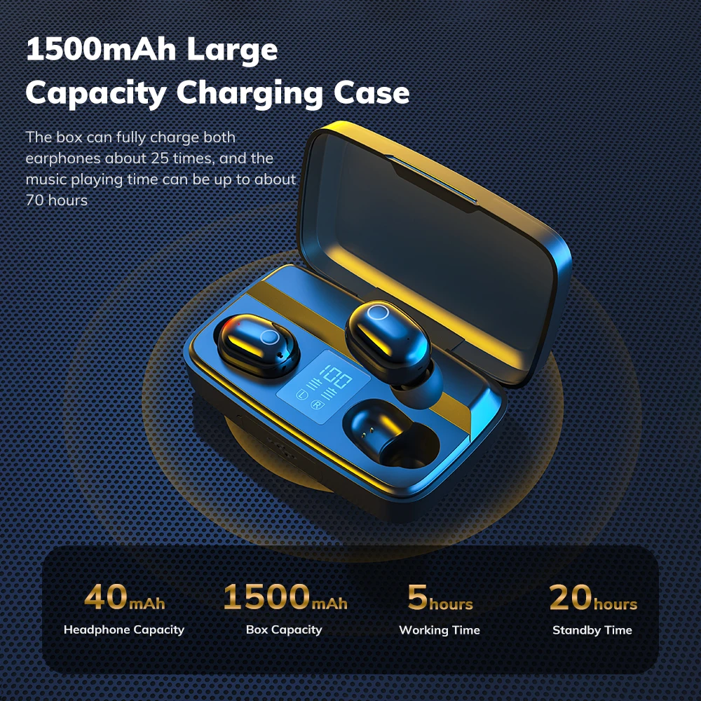 TOPK TWS беспроводные наушники Bluetooth V5.0 с сенсором отпечатков пальцев 1500 мАч