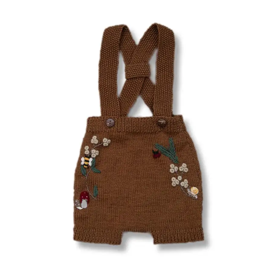

Children's Pants 2020 Autumn and Winter Baby Girls Retro Flower Embroidery Knitted Jumpsuit Boy Overalls Shorts