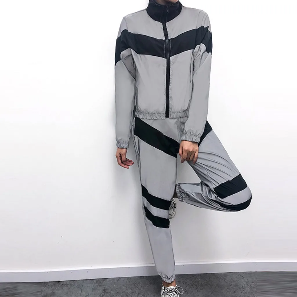 Светоотражающий спортивный костюм с длинным рукавом укороченный топ