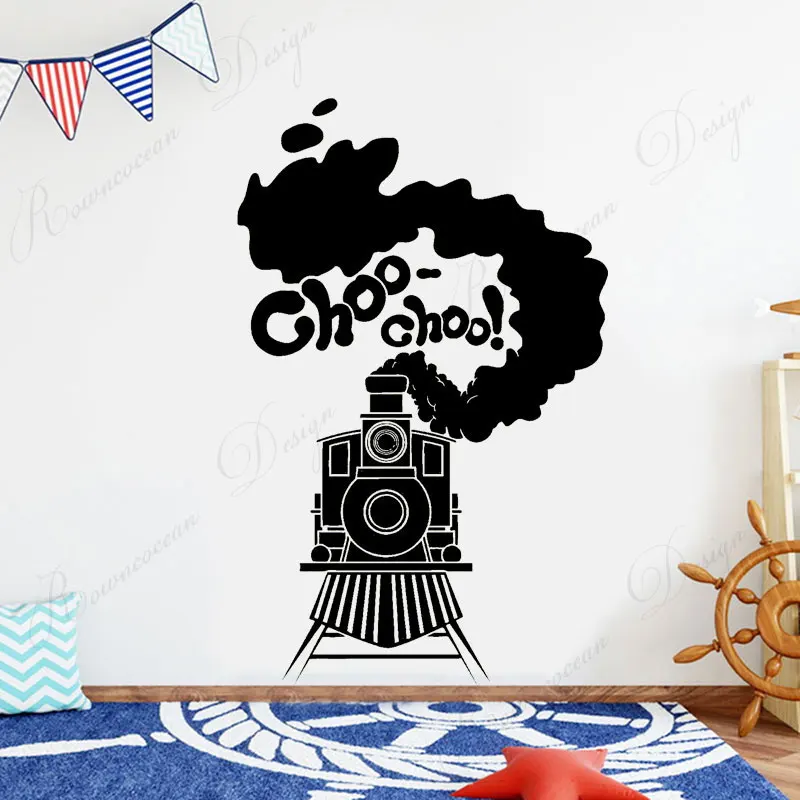 

Train Railway Steam Locomotive Cartoon Wall Stickers Vinyl Home Decor Kids Boys Room Playroom Decals Self Adhesive Murals 4403