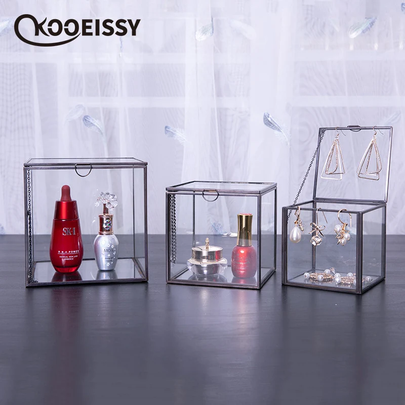 Стеклянная коробка для хранения с золотыми краями украшения вечных цветов