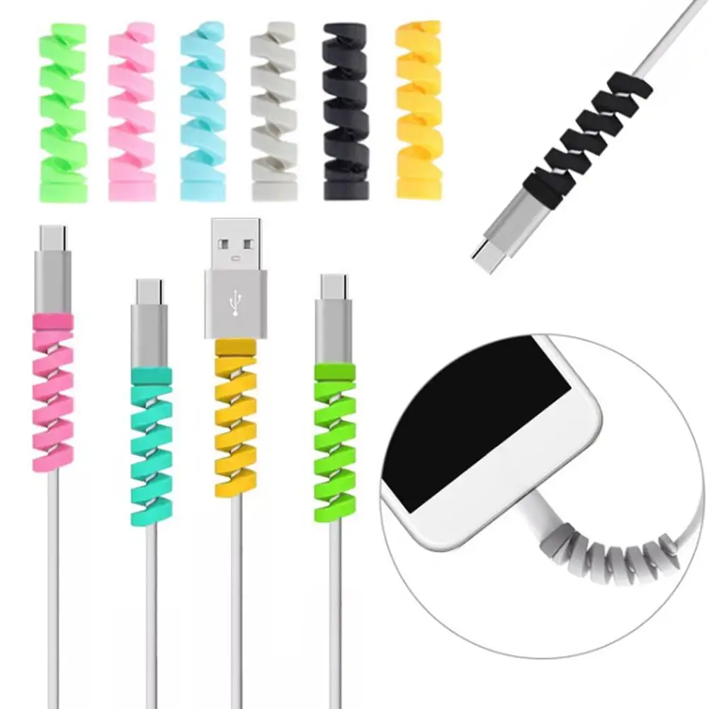 

Soft Spiral Cable Protector Data Line Silicone Bobbin Winder Wire Cord Organizer Cover For iphone Android USB Charging Cable