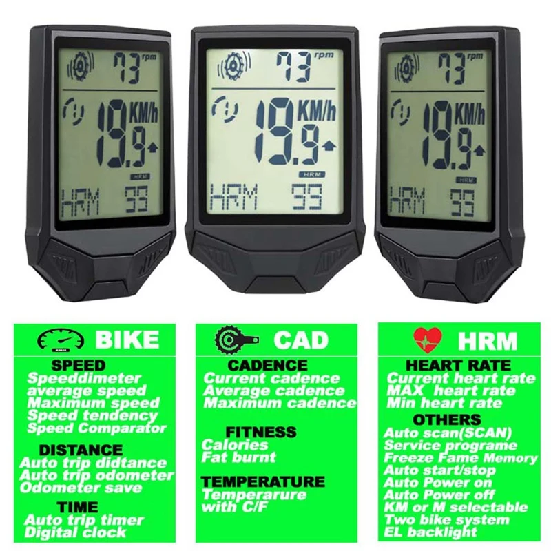 

XQJ Multifunctional Wireless Bicycle Tachometer, Heart Rate Bicycle Computer,Cadence Cycle Computer, Nightlight, Waterproof