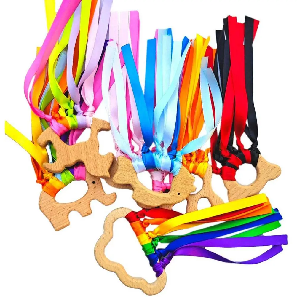 2 шт. Радуга деревянные лента кольцо Вальдорф Детская Игрушка прорезыватель